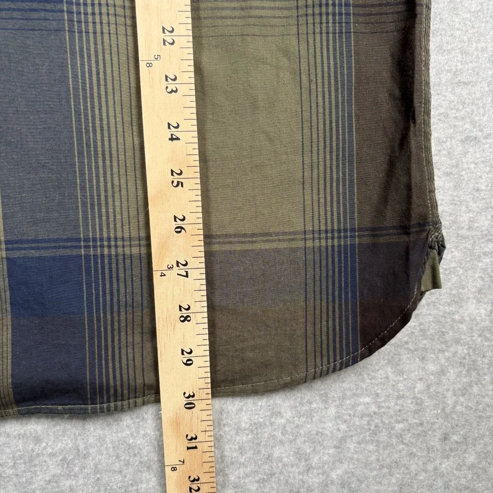 Levi's Men's Large Plaid Button Up Shirt Olive Green Navy Blue Cotton Blend
